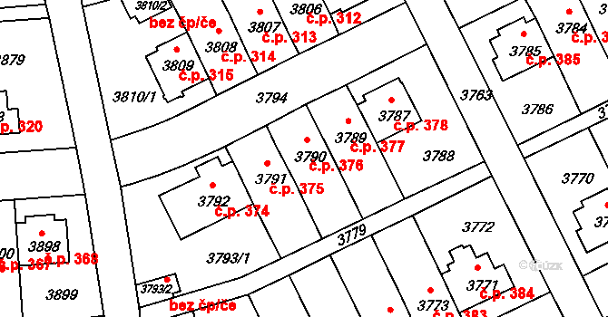 Záběhlice 376, Praha na parcele st. 3790 v KÚ Záběhlice, Katastrální mapa