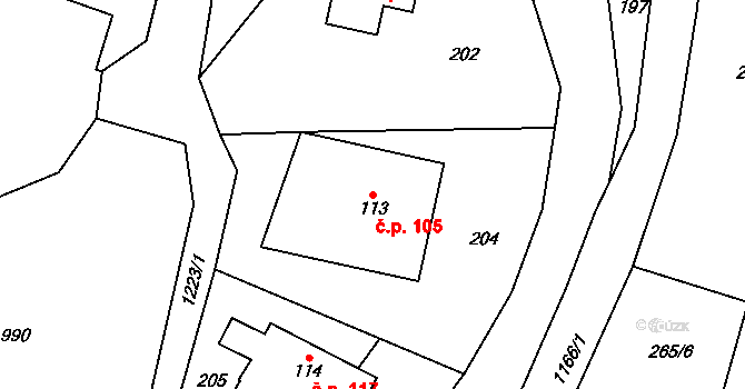 Čistá v Krkonoších 105, Černý Důl na parcele st. 113 v KÚ Čistá v Krkonoších, Katastrální mapa
