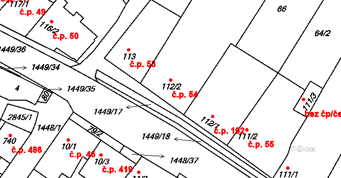 Krumvíř 54 na parcele st. 112/2 v KÚ Krumvíř, Katastrální mapa