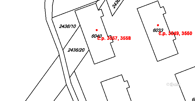 Hodonín 3557,3558 na parcele st. 6040 v KÚ Hodonín, Katastrální mapa