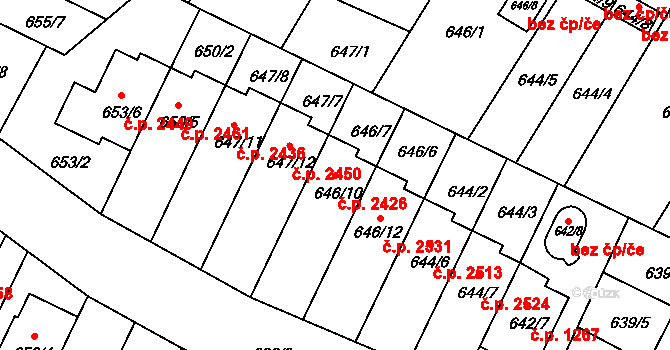 České Budějovice 3 2426, České Budějovice na parcele st. 646/10 v KÚ České Budějovice 3, Katastrální mapa