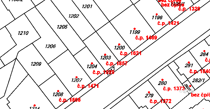 Chomutov 1857 na parcele st. 1203 v KÚ Chomutov I, Katastrální mapa