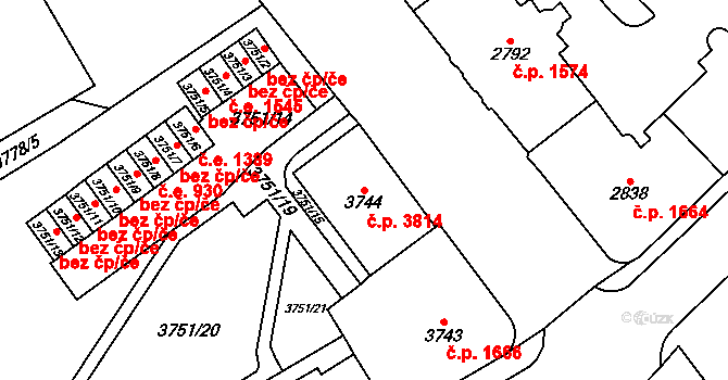 Chomutov 3814 na parcele st. 3744 v KÚ Chomutov I, Katastrální mapa