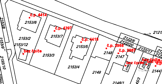 Chomutov 4418 na parcele st. 2153/5 v KÚ Chomutov II, Katastrální mapa