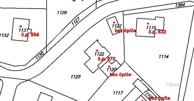 Hodkovice nad Mohelkou 570 na parcele st. 1122 v KÚ Hodkovice nad Mohelkou, Katastrální mapa
