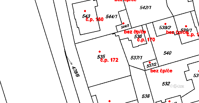 Liberec XI-Růžodol I 172, Liberec na parcele st. 535 v KÚ Růžodol I, Katastrální mapa