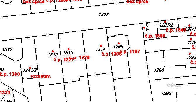 Šlapanice 1306 na parcele st. 1314 v KÚ Šlapanice u Brna, Katastrální mapa