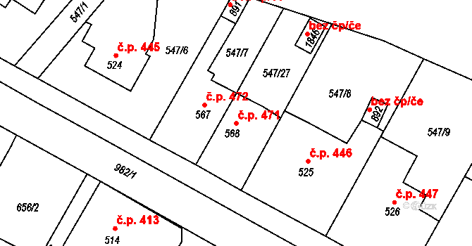 Hostinné 471 na parcele st. 568 v KÚ Hostinné, Katastrální mapa