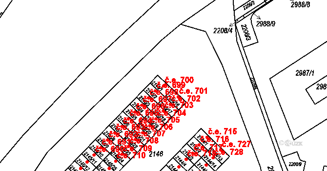 Kuřim 700 na parcele st. 2145/1 v KÚ Kuřim, Katastrální mapa