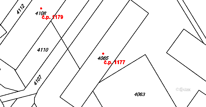 Vsetín 1177 na parcele st. 4065 v KÚ Vsetín, Katastrální mapa