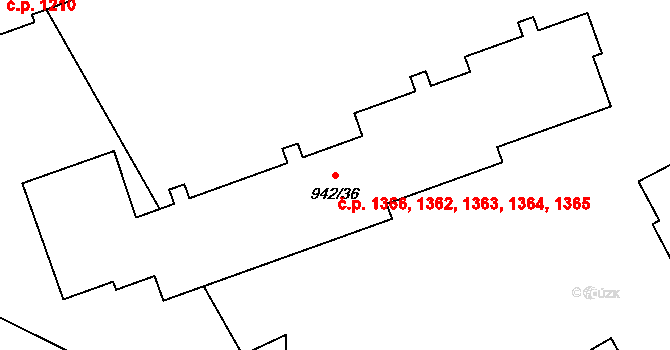 Hořovice 1362,1363,1364,1365, na parcele st. 942/36 v KÚ Velká Víska, Katastrální mapa