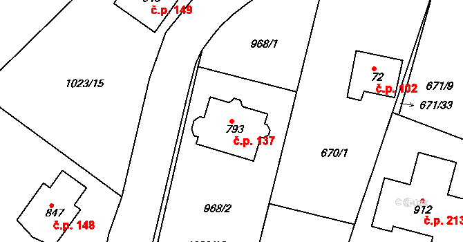 Podhrad 137, Cheb na parcele st. 793 v KÚ Podhrad, Katastrální mapa