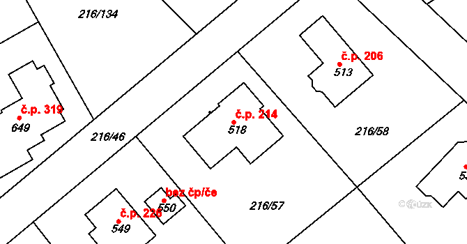 Řitka 214 na parcele st. 518 v KÚ Řitka, Katastrální mapa