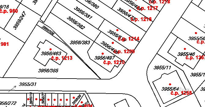 Jindřichův Hradec II 1210, Jindřichův Hradec na parcele st. 3956/497 v KÚ Jindřichův Hradec, Katastrální mapa