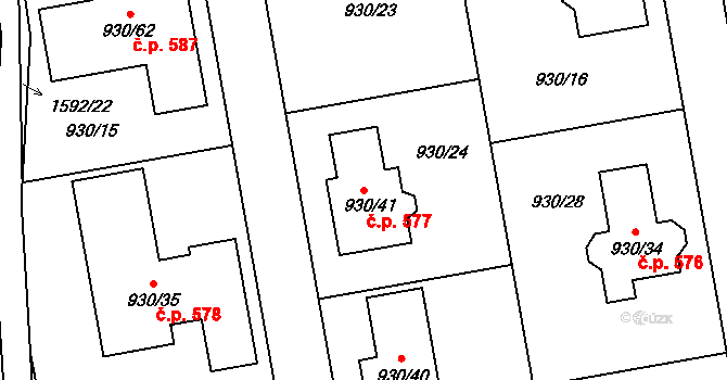 Měšice 577, Tábor na parcele st. 930/41 v KÚ Měšice u Tábora, Katastrální mapa