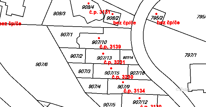 Smíchov 3231, Praha na parcele st. 907/13 v KÚ Smíchov, Katastrální mapa