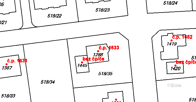 Hostivice 1633 na parcele st. 1288 v KÚ Litovice, Katastrální mapa