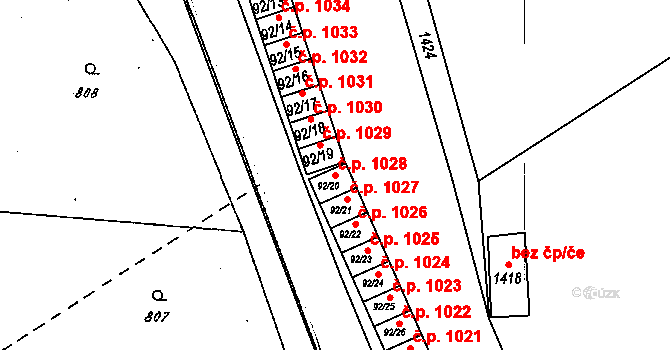Dobšice 1028 na parcele st. 92/20 v KÚ Dobšice u Znojma, Katastrální mapa