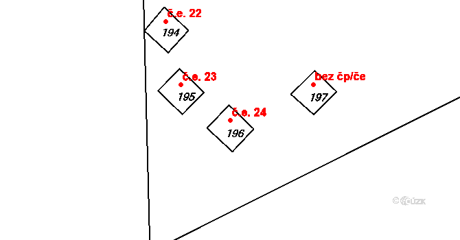 Zlatý Kopec 24, Boží Dar na parcele st. 196 v KÚ Ryžovna, Katastrální mapa