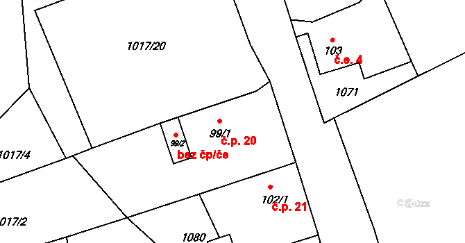 Chotětice 20, Sedlec-Prčice na parcele st. 99/1 v KÚ Divišovice, Katastrální mapa