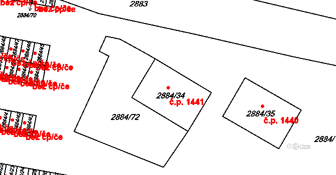 Velké Meziříčí 1441 na parcele st. 2884/34 v KÚ Velké Meziříčí, Katastrální mapa