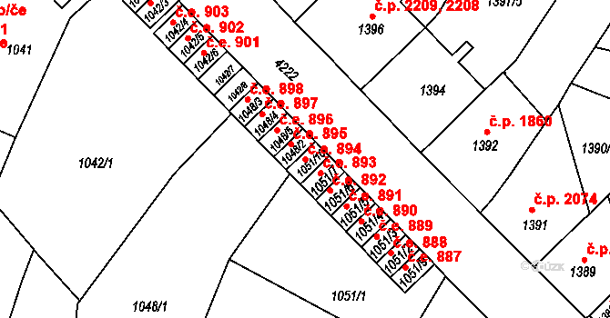 Ústí nad Labem-centrum 894, Ústí nad Labem na parcele st. 1051/10 v KÚ Ústí nad Labem, Katastrální mapa