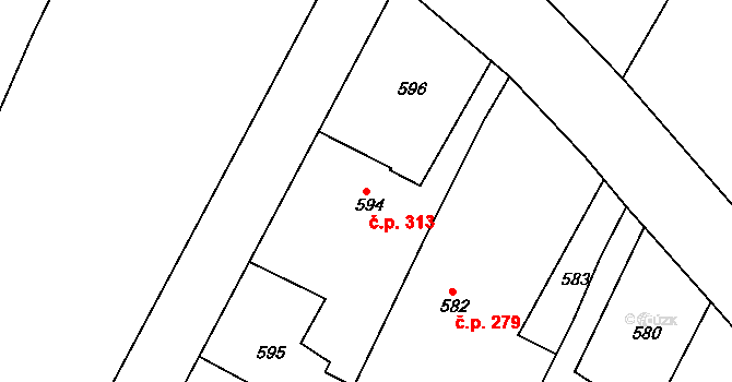 Želechovice nad Dřevnicí 313 na parcele st. 594 v KÚ Želechovice nad Dřevnicí, Katastrální mapa
