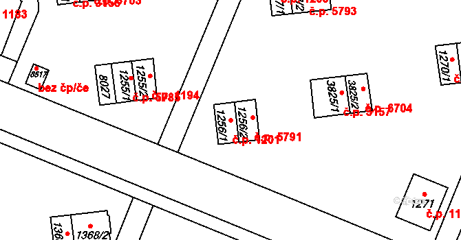 Zlín 1201 na parcele st. 1256/1 v KÚ Zlín, Katastrální mapa