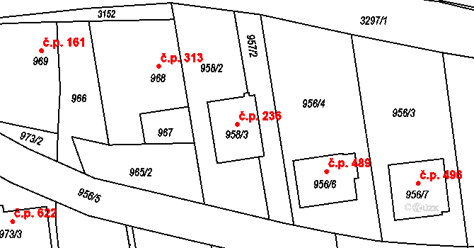 Píšť 236 na parcele st. 958/3 v KÚ Píšť, Katastrální mapa