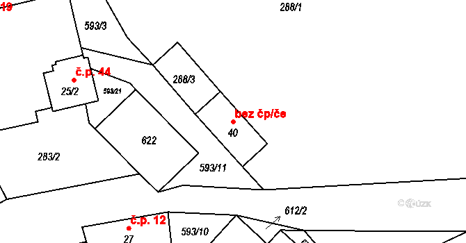 Drunče 43439462 na parcele st. 40 v KÚ Drunče, Katastrální mapa