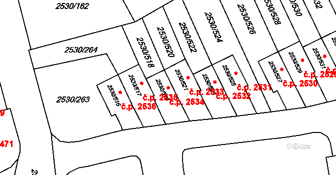 Předměstí 2534, Opava na parcele st. 2530/519 v KÚ Opava-Předměstí, Katastrální mapa
