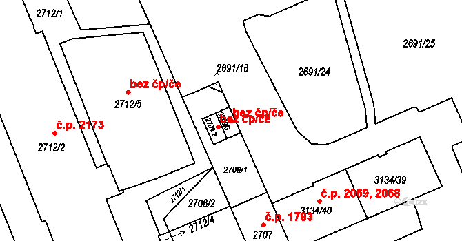 Plzeň 46286462 na parcele st. 2709/3 v KÚ Plzeň, Katastrální mapa