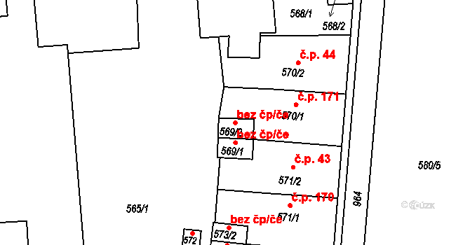 Holešov 48016462 na parcele st. 569/2 v KÚ Všetuly, Katastrální mapa