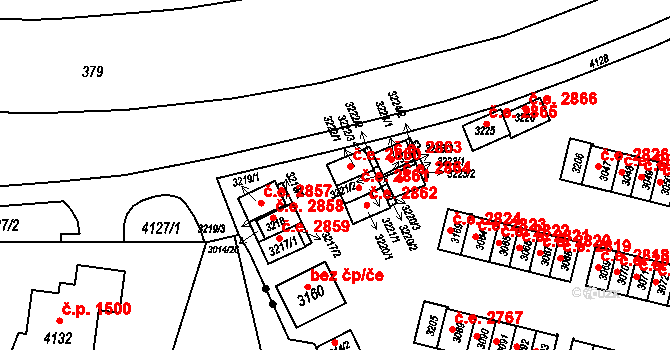 Podlesí 2860, Havířov na parcele st. 3222/1 v KÚ Bludovice, Katastrální mapa
