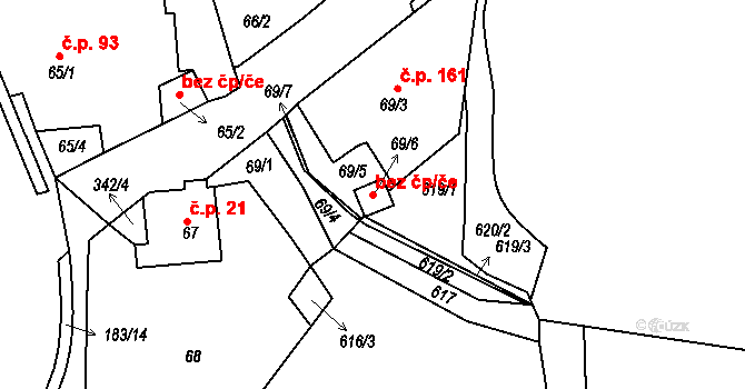 Jenišov 49162462 na parcele st. 69/6 v KÚ Jenišov, Katastrální mapa