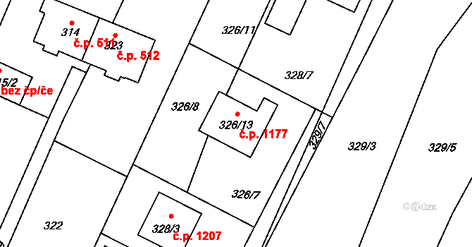Řevnice 1177 na parcele st. 326/13 v KÚ Řevnice, Katastrální mapa