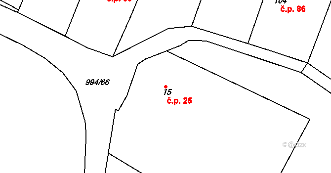 Bořice 25 na parcele st. 15 v KÚ Bořice u Hrochova Týnce, Katastrální mapa