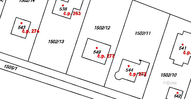 Třebovice 273 na parcele st. 549 v KÚ Třebovice, Katastrální mapa