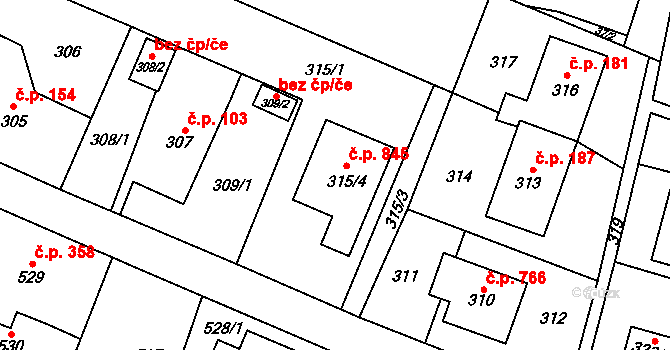 Skřečoň 845, Bohumín na parcele st. 315/4 v KÚ Skřečoň, Katastrální mapa