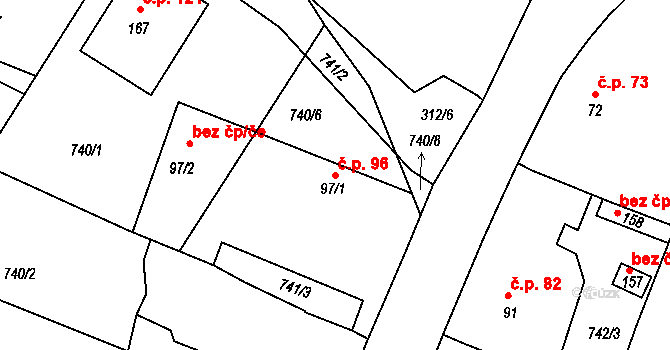 Borkovice 96 na parcele st. 97/1 v KÚ Borkovice, Katastrální mapa