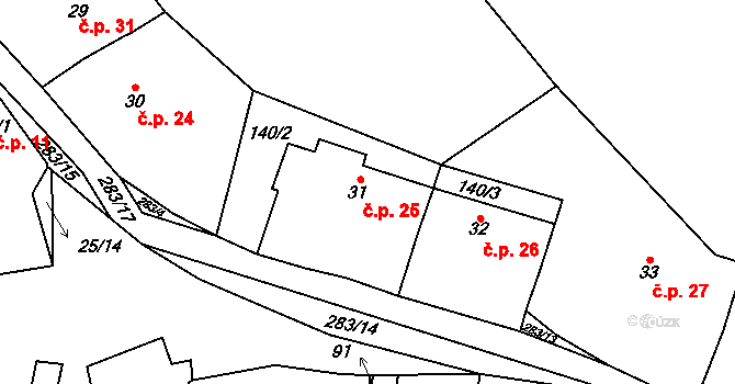 Dolní Kamenice 25, Holýšov na parcele st. 31 v KÚ Dolní Kamenice u Holýšova, Katastrální mapa