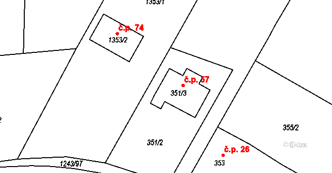 Semošice 57, Horšovský Týn na parcele st. 351/3 v KÚ Semošice, Katastrální mapa