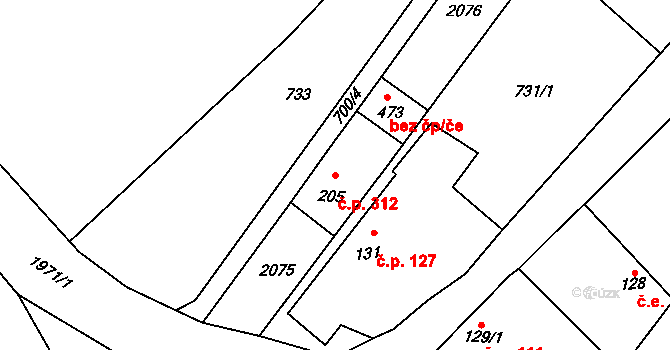 Chudenice 312 na parcele st. 205 v KÚ Chudenice, Katastrální mapa