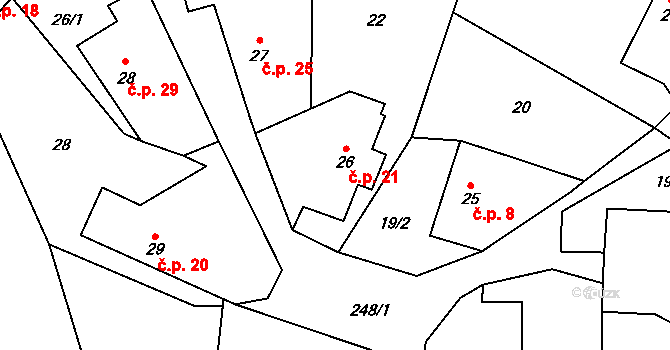 Lipka 21, Horní Bradlo na parcele st. 26 v KÚ Lipka, Katastrální mapa