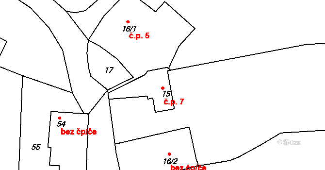 Střeziměřice 7, Chvalkovice na parcele st. 15 v KÚ Střeziměřice, Katastrální mapa