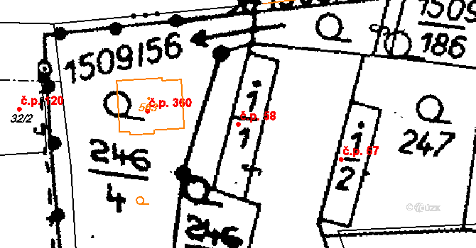 Horní Ředice 58 na parcele st. 1/1 v KÚ Horní Ředice, Katastrální mapa