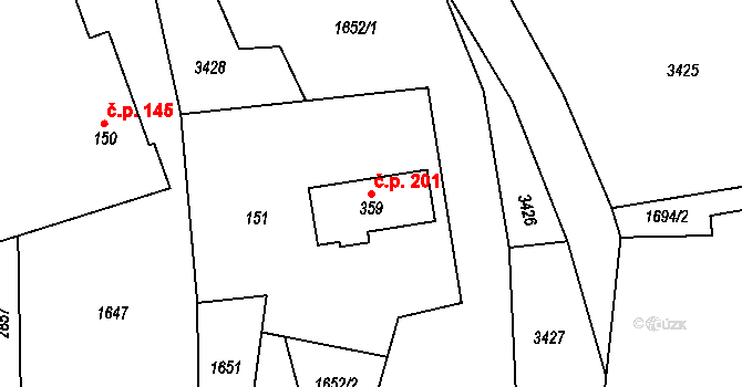 Dlouhá Loučka 201 na parcele st. 359 v KÚ Dlouhá Loučka, Katastrální mapa