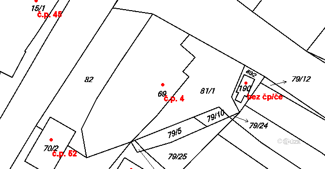 Chocenice 4 na parcele st. 69 v KÚ Chocenice, Katastrální mapa