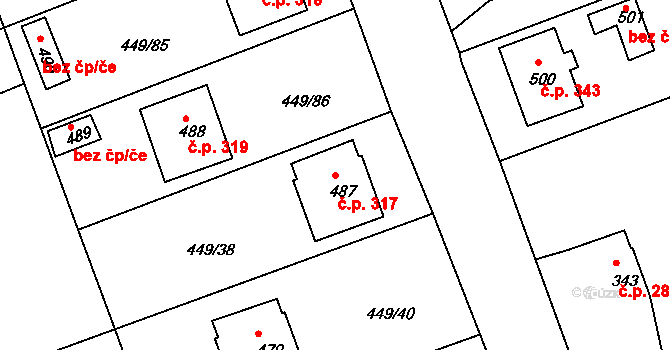Merklín 317 na parcele st. 487 v KÚ Merklín u Přeštic, Katastrální mapa