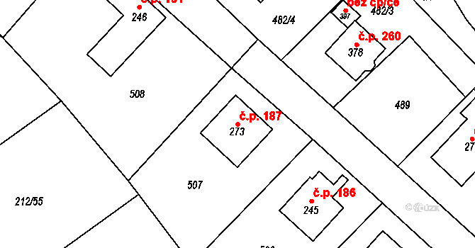 Perštejn 187 na parcele st. 273 v KÚ Perštejn, Katastrální mapa